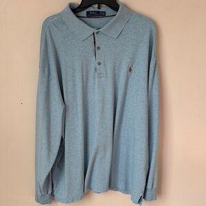 Polo Ralph Lauren Men's Long Sleeve Polo Heathered Blue Pony Sz 3XB 100% Cotton